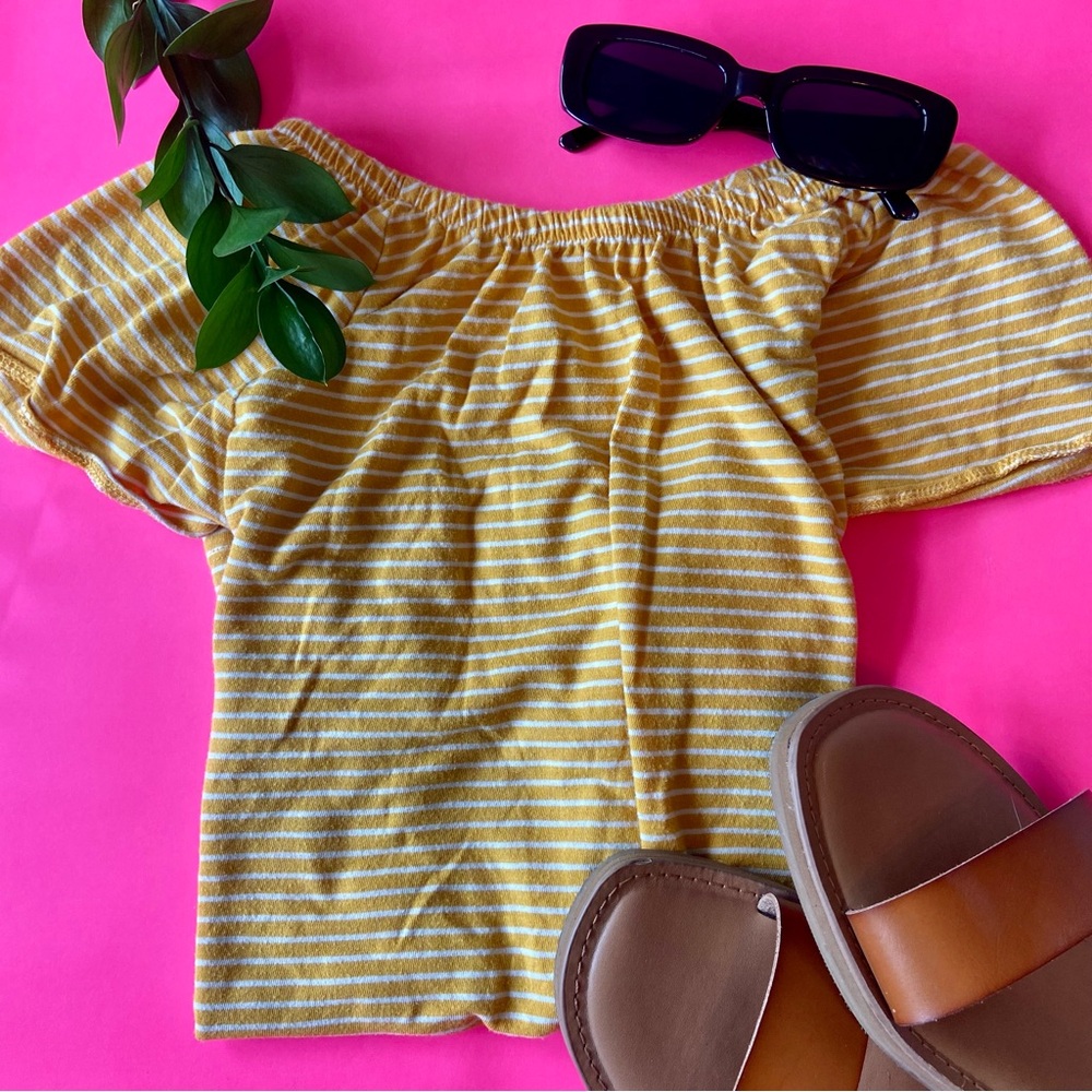 Yellow Striped Off Shoulder Top